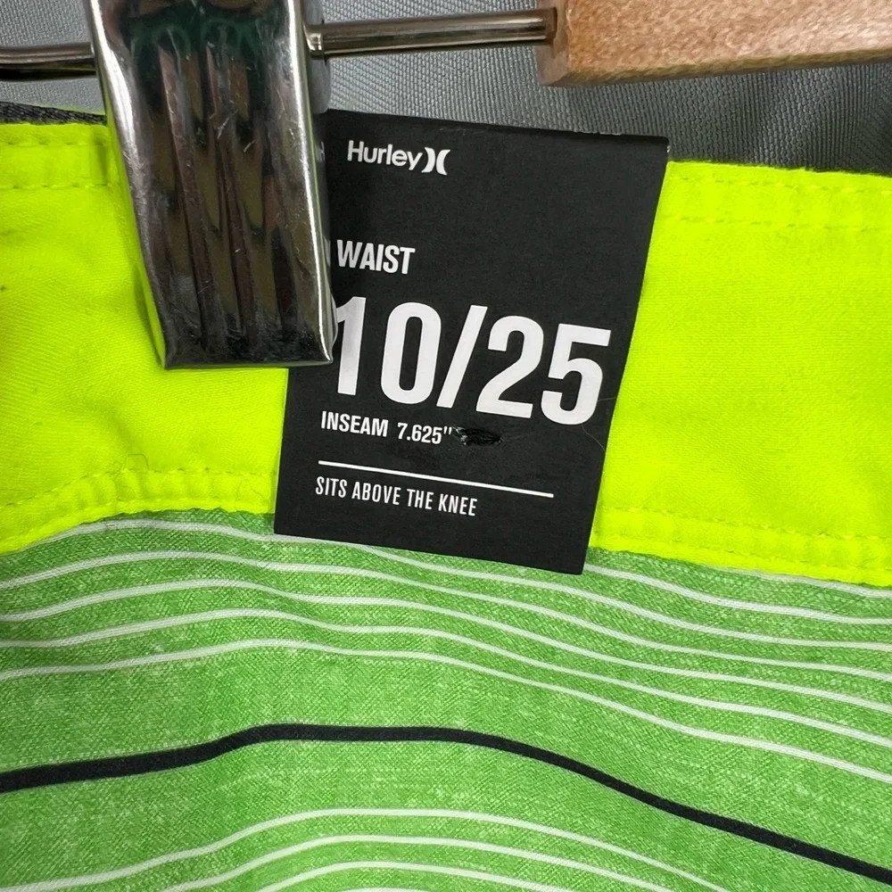 Hurley Boys Board Shorts Green Striped Lace Up Swim Beach‎ Surf Size 10